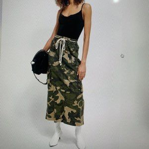 Free People Camo Maxi Skirt in Green and Tan